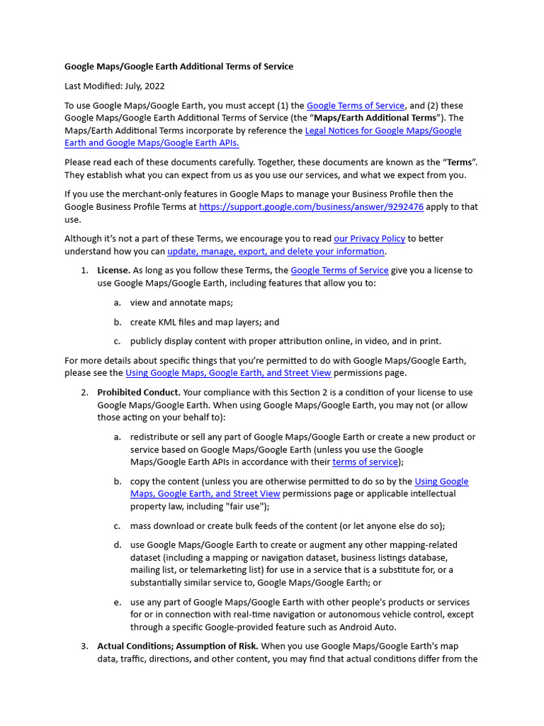 Google Maps/Earth Terms of Service Guide | PDF | Terms Of Service | Justice