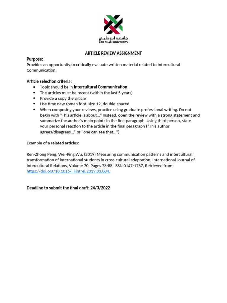 Article Review Assignment Pdf