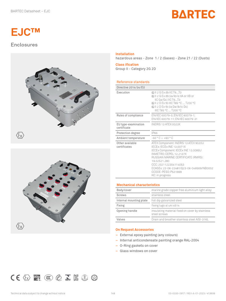 BARTEC EJC Enclosure Datasheet | PDF | Materials | Mechanical Engineering