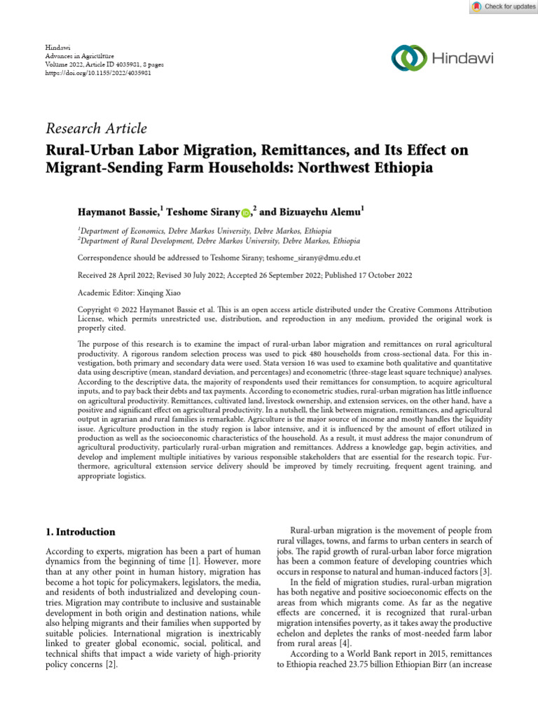 Rural Urban Labor Migration Remittances and Its Effect On Migrant ...