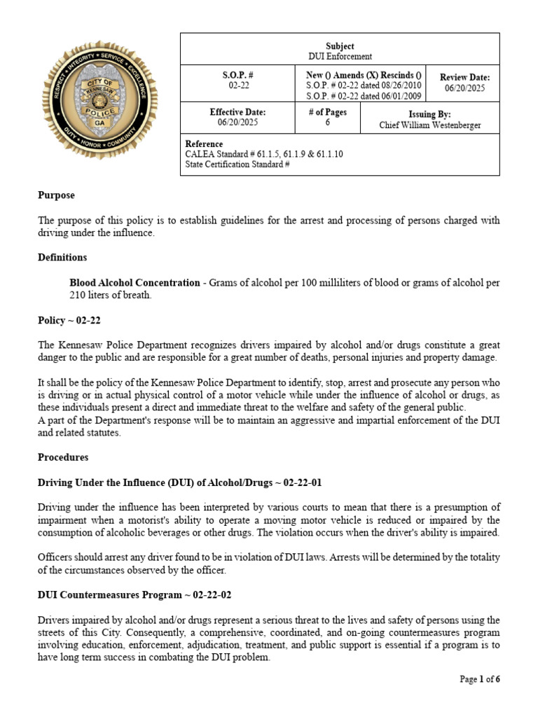 DUI Enforcement Guidelines and Procedures | PDF | Driving Under The ...