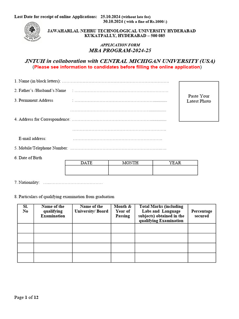 MBA CMU Instructions To The Candidates 2024 | PDF | Master Of Business ...