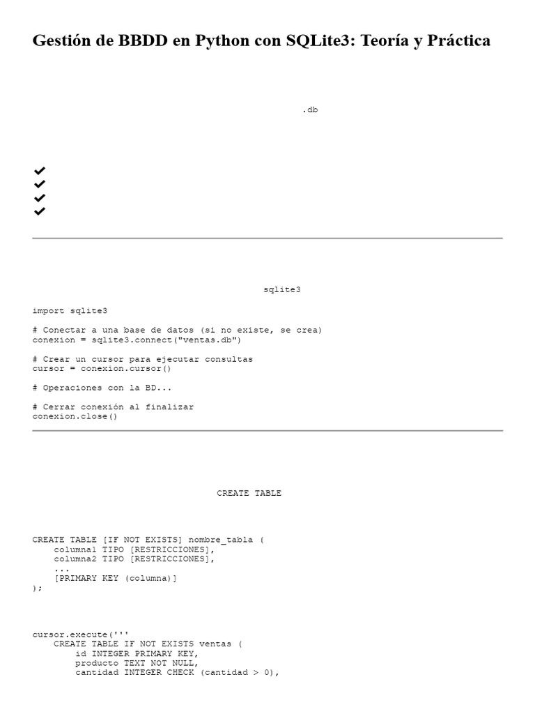 Gestión de BBDD en Python con SQLite3 | PDF | Ciencias de la ...