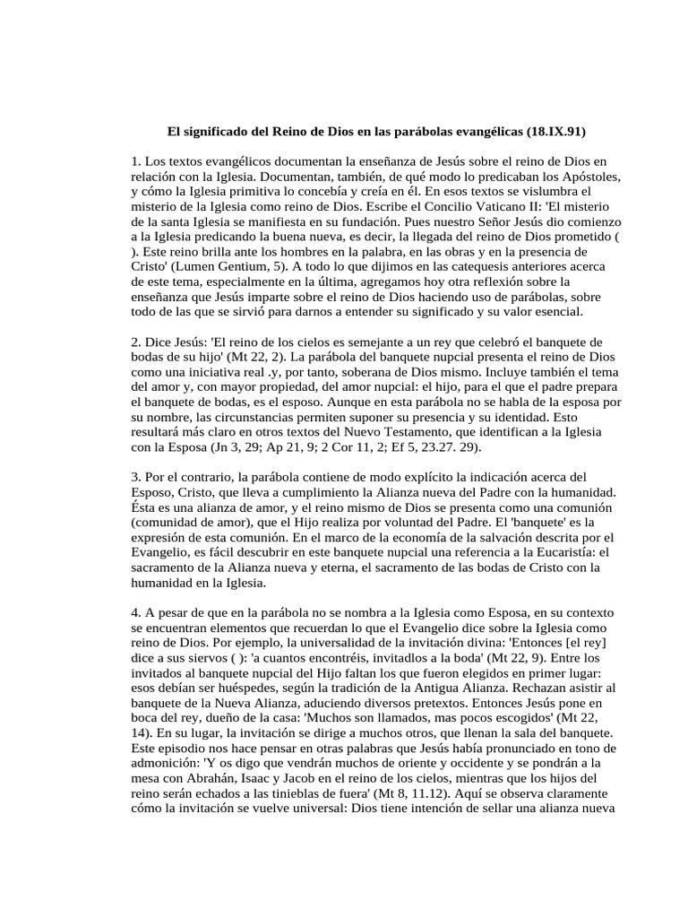 Significado del Reino de Dios en Parábolas | PDF | Jesús | Reinado y ...