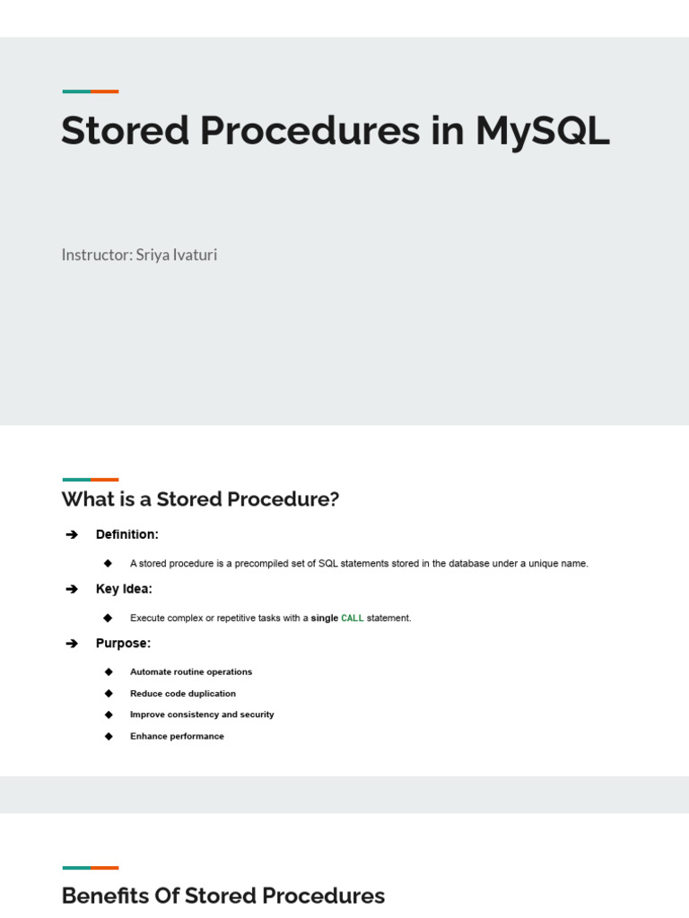 MySQL Stored Procedures Explained | PDF | Parameter (Computer ...