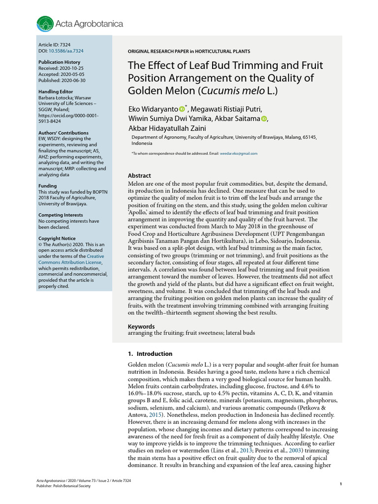 The Effect of Leaf Bud Trimming and Fruit Position | PDF ...