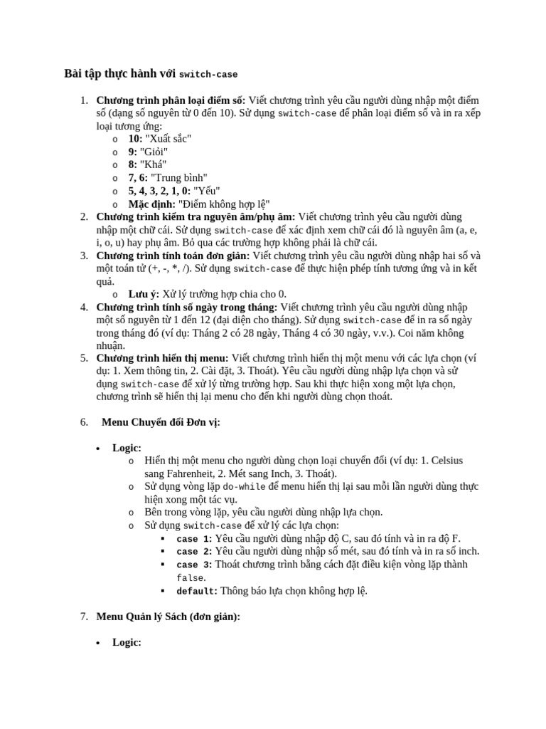 20 Switch Case Exercises | PDF