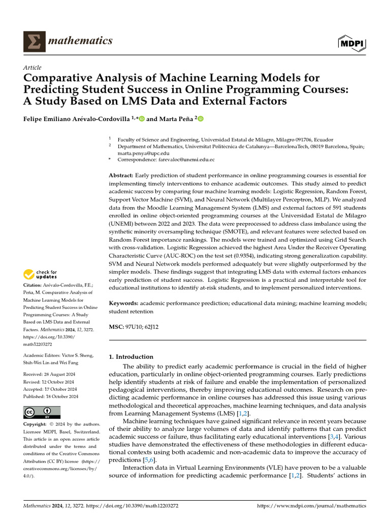Predicting Student Success in Online Courses | PDF | Coefficient Of ...