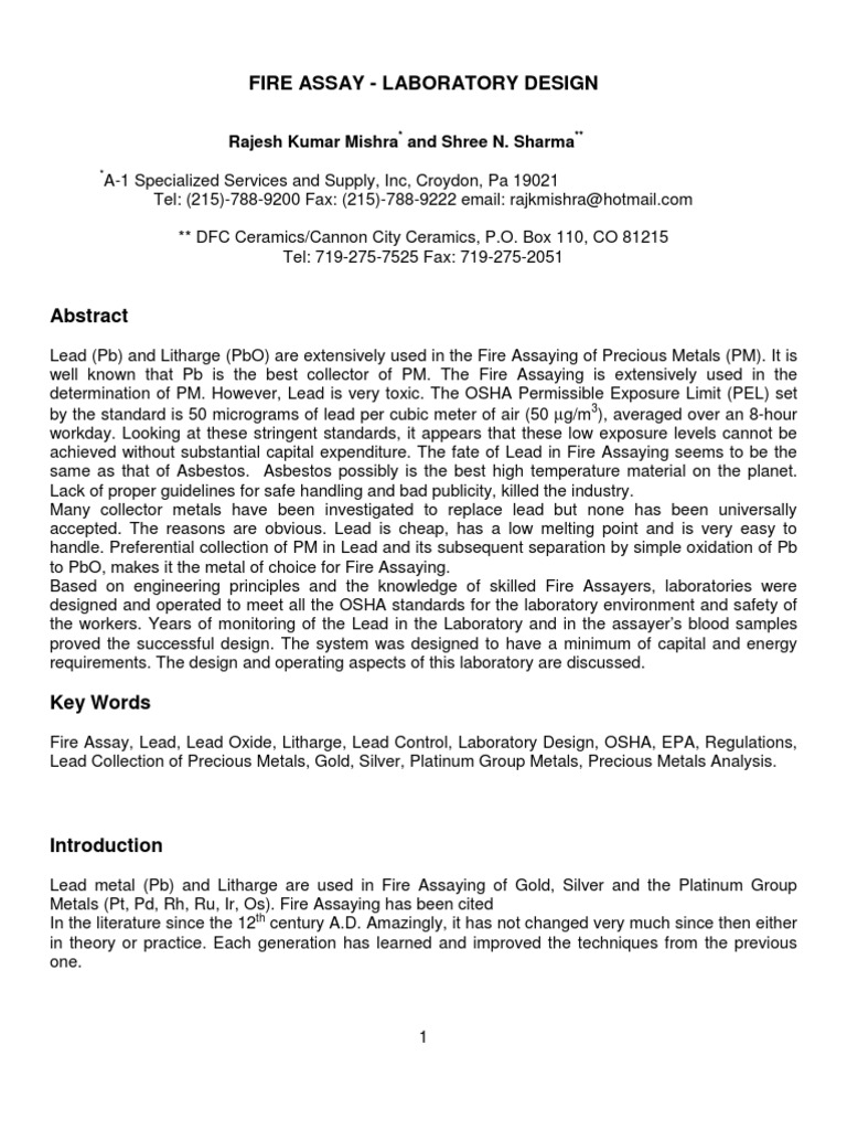 Fire Assay Lab Safety and Design | PDF | Metallurgical Assay | Lead