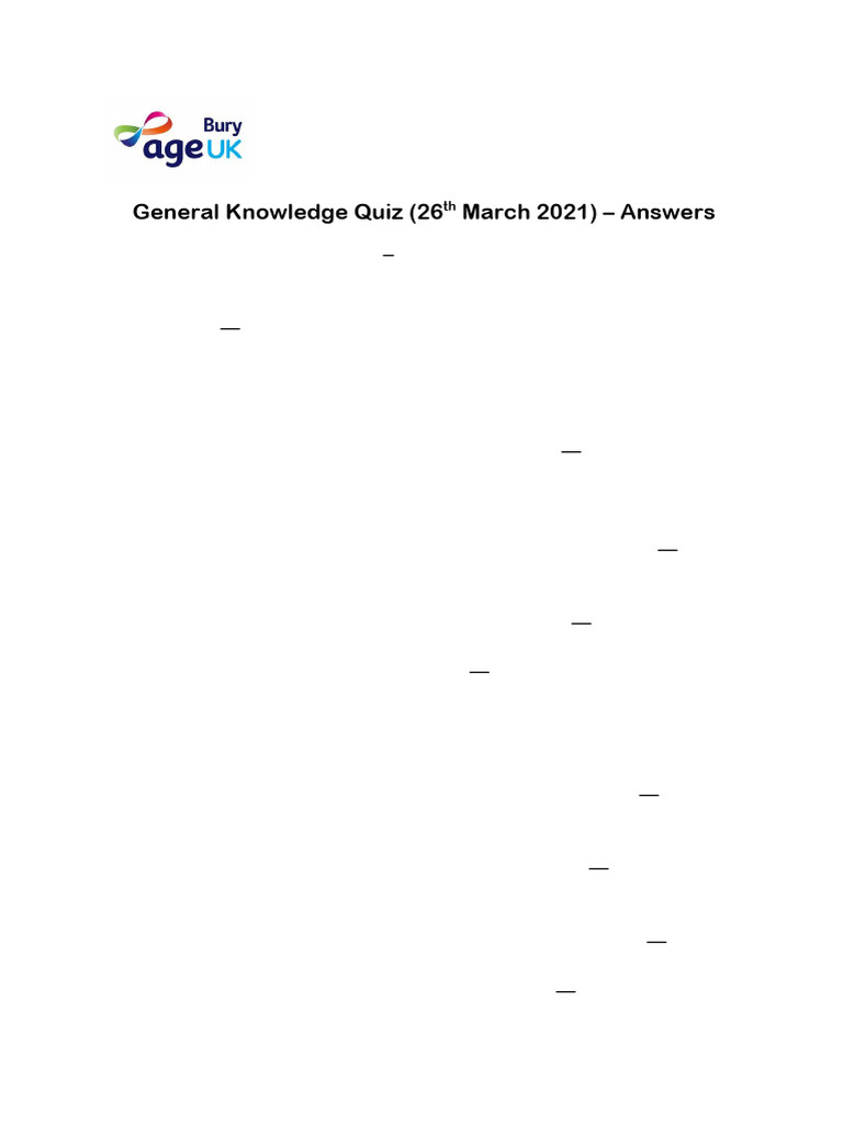 General Knowledge Answers 26th March 2021 | PDF