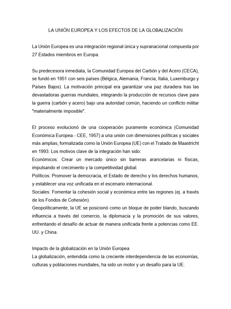Informe La Unión Europea y Los Efectos de La Globalización | PDF ...