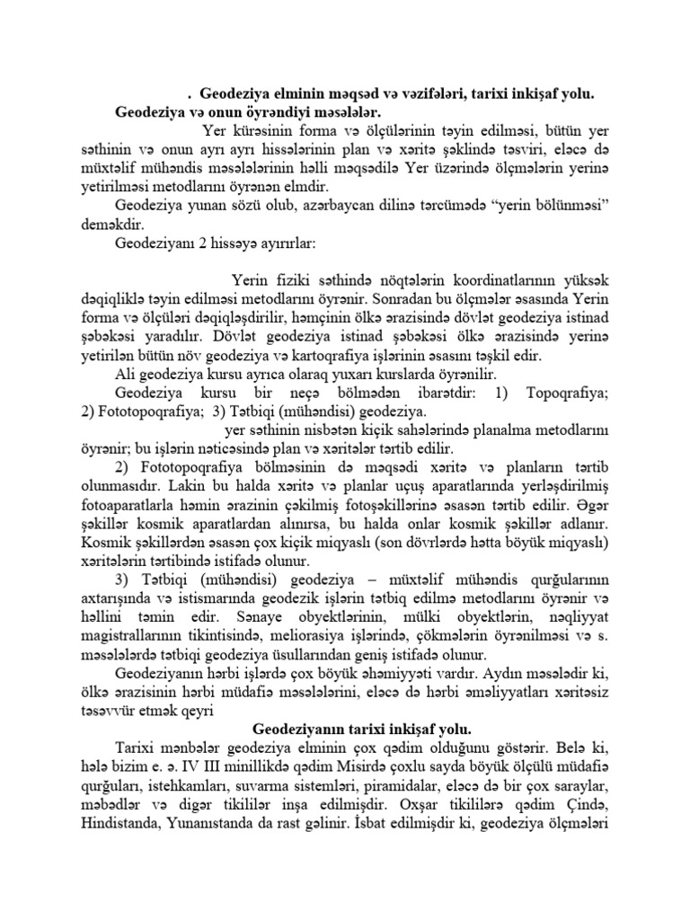 geodeziya mühazirələri | PDF