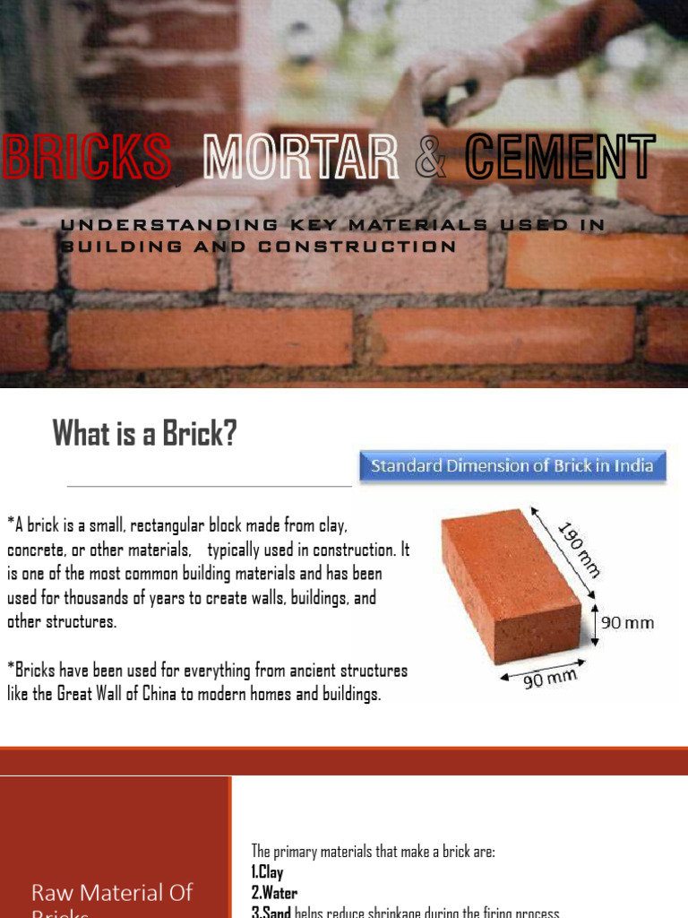 Key Building Materials: Bricks, Cement, Mortar | PDF | Mortar (Masonry ...