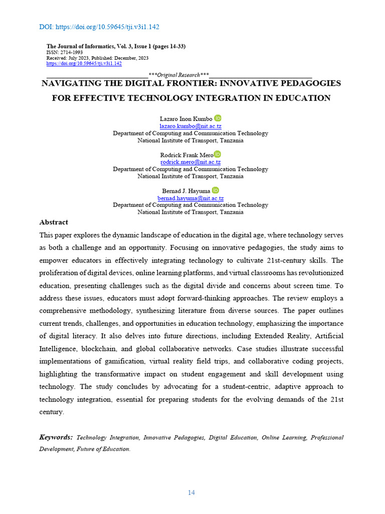 L. Kumbo - Navigating The Digital Frontier Innovative Pedagogies For ...