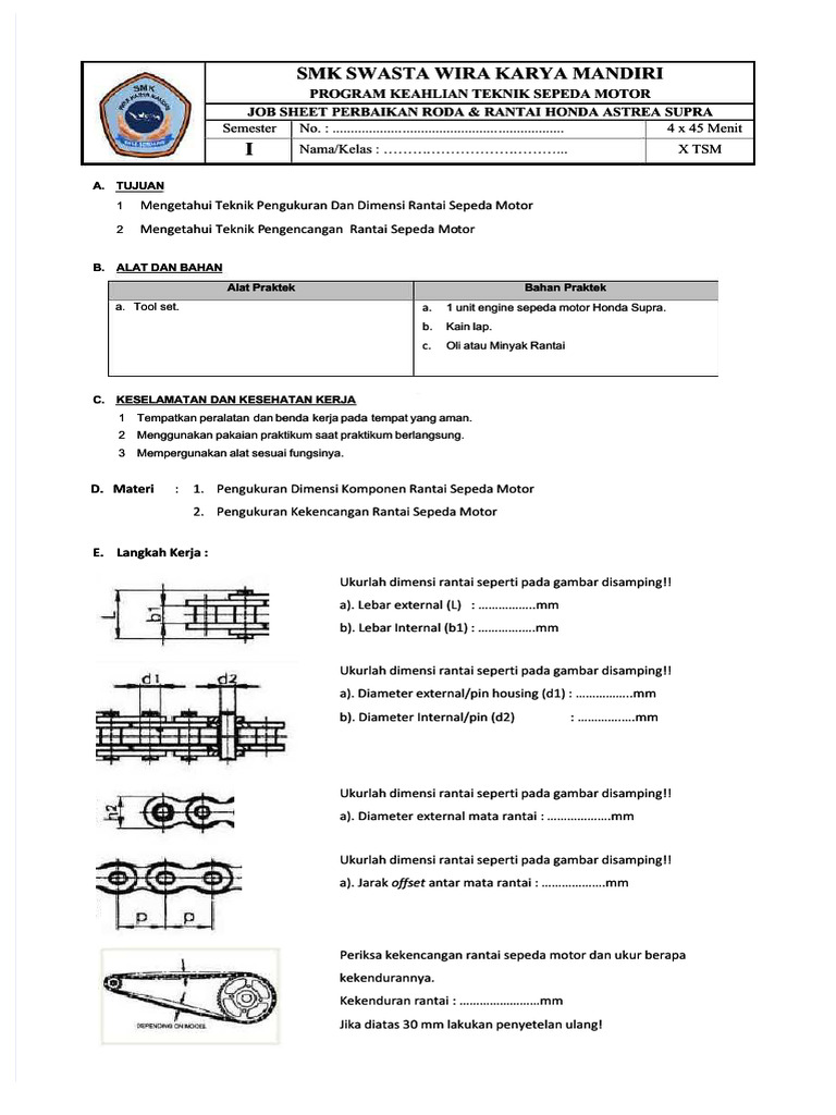 Job Sheet Perbaikan Roda Rantai Motor | PDF
