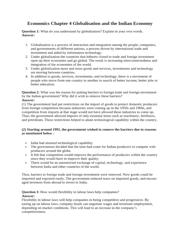 Economics Chapter 4 Globalisation and The Indian Economy | PDF ...