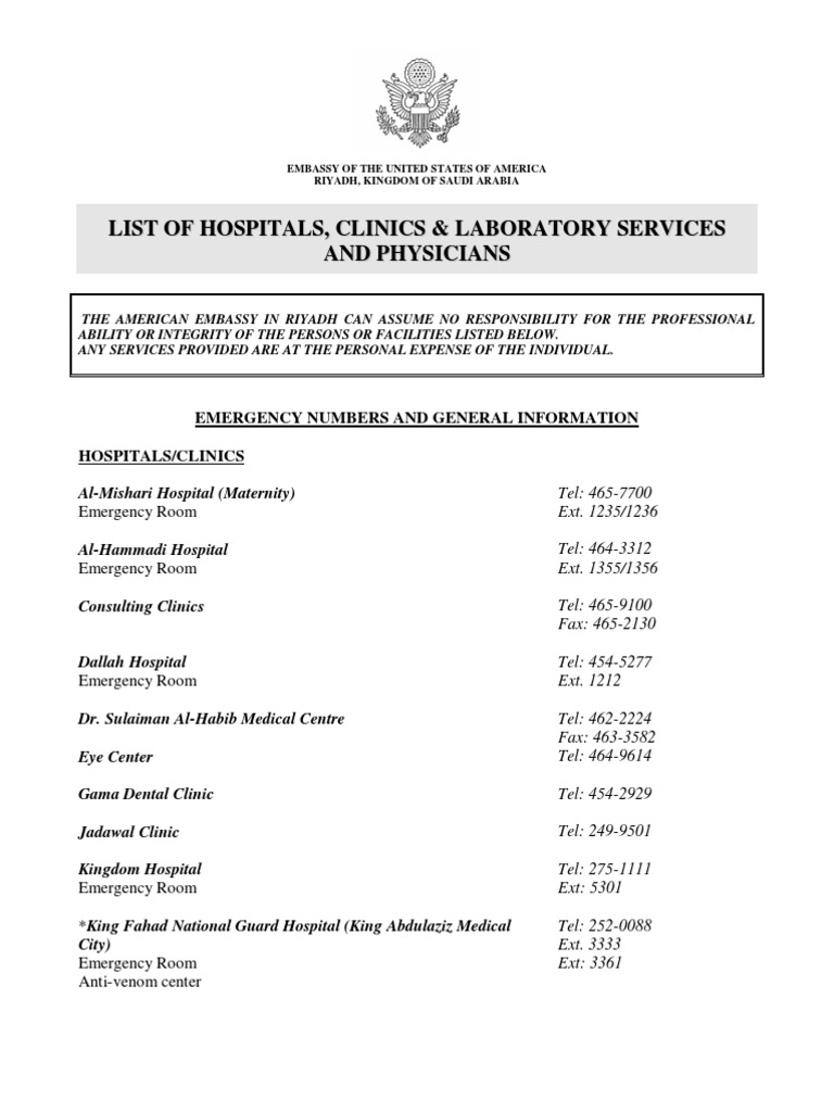 Riyadh Emergency Medical Contacts | PDF | Emergency Department | Hospital