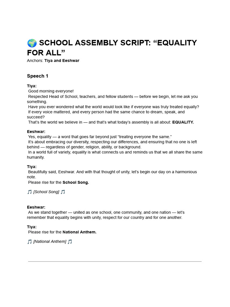 Equality Assembly Script for Schools | PDF | Courtroom | Prosecutor