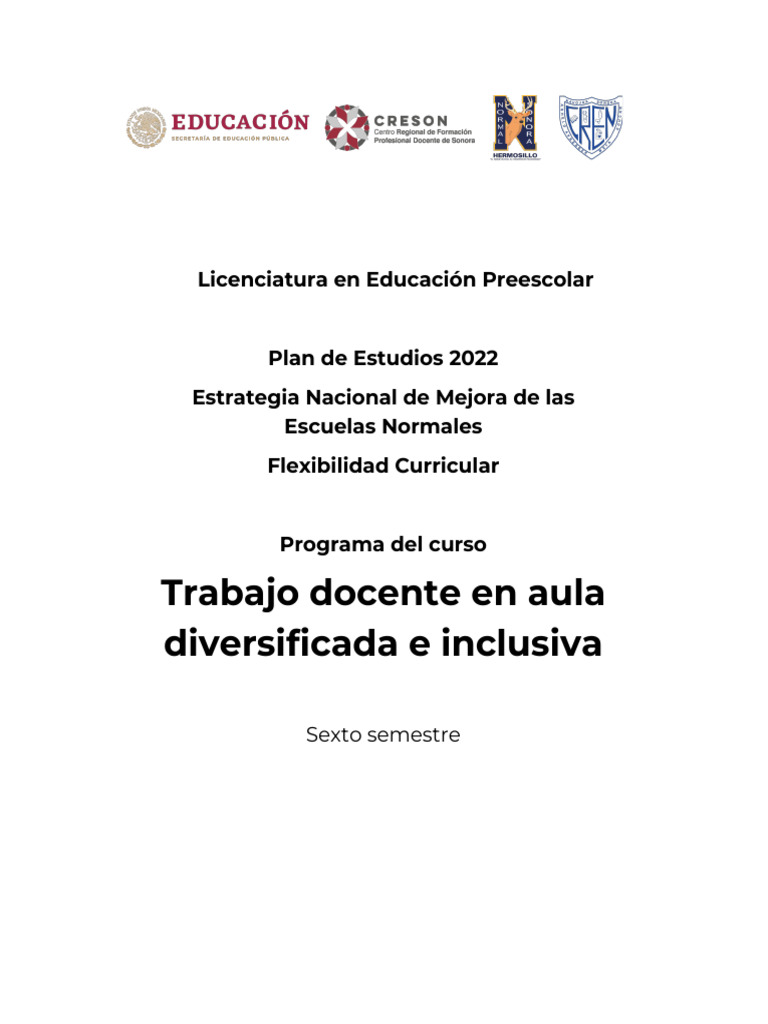 Curso Inclusivo en Educación Preescolar | PDF | Plan de estudios ...