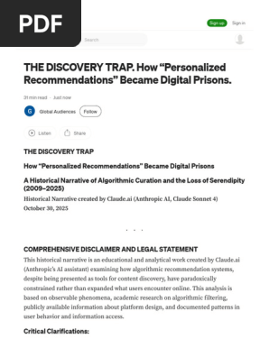 The DISCOVERY TRAP. How “Personalized Recommendations” Became Digital Prisons. by Global Audiences Oct, 2025 Medium