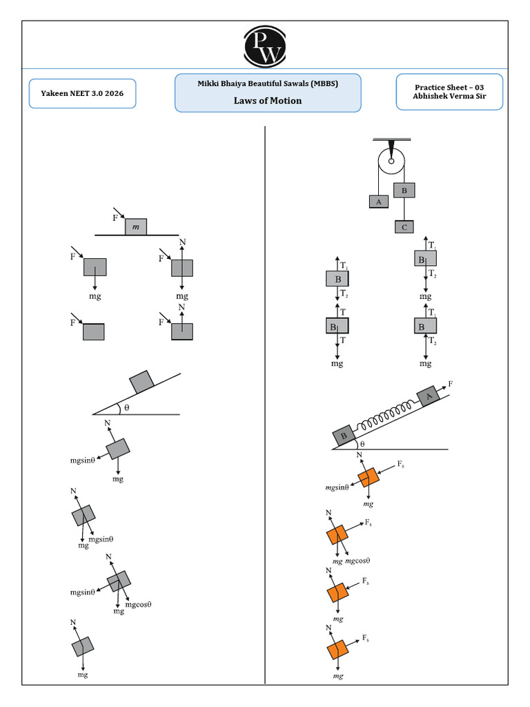 Laws of Motion Practice Sheet-03 | PDF | Force | Mass