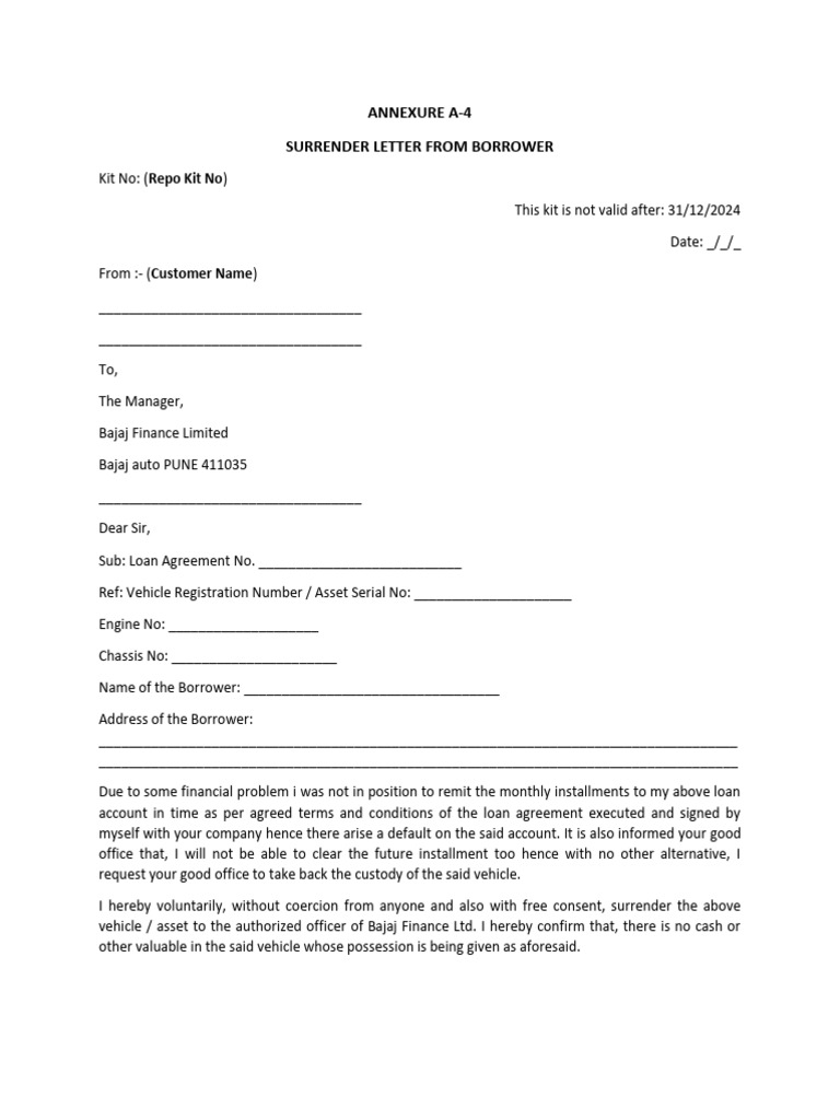 Surrender Letter From Bajaj | PDF