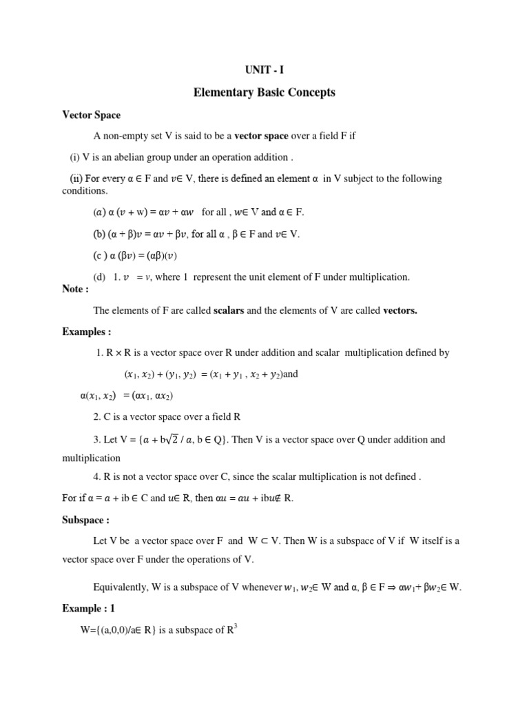 Vector Space Concepts and Properties | PDF | Basis (Linear Algebra ...