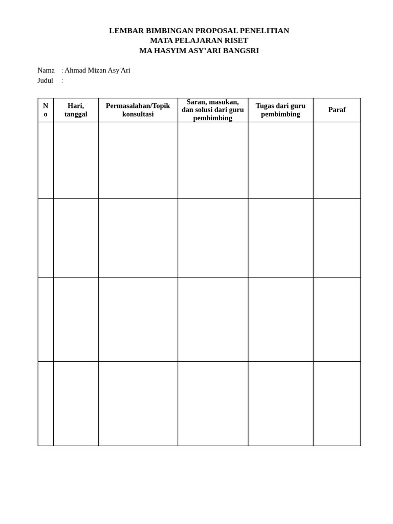 Format Bimbingan Riset X IA IMS | PDF