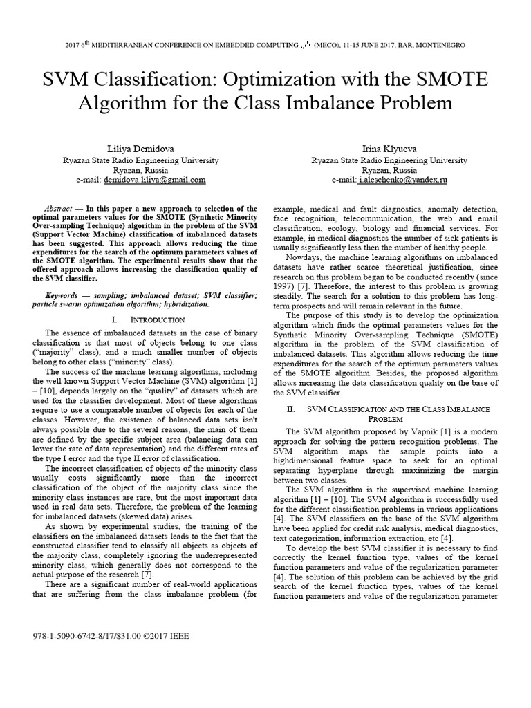 SVM and SMOTE for Imbalanced Data Optimization | PDF | Support Vector ...