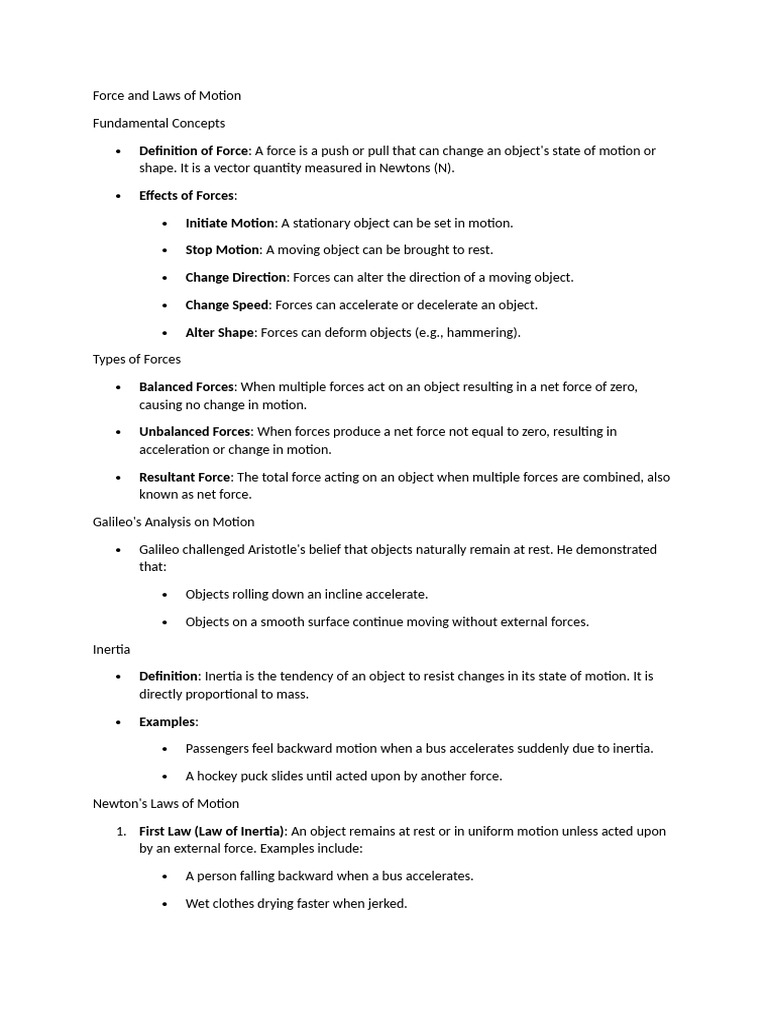 Force and Laws of Motion | PDF | Force | Inertia