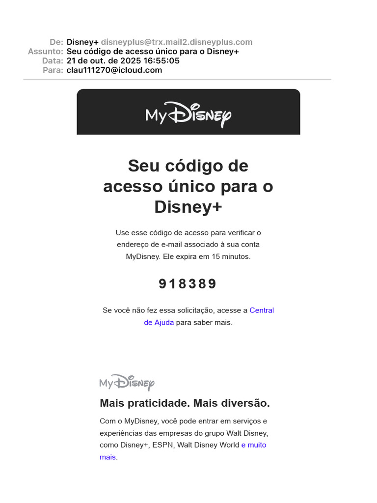 Seu Código de Acesso Único para o Disney+ 5 | PDF