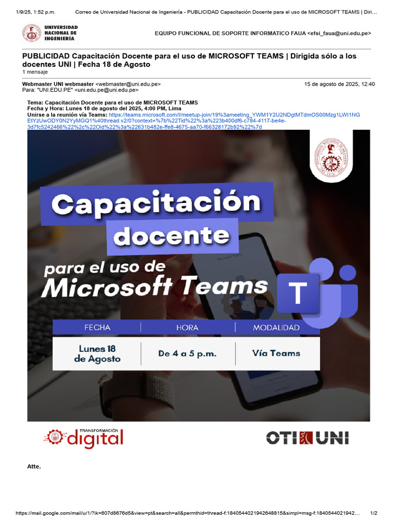 Uso de MICROSOFT TEAMS - Dirigida Sólo A Los Docentes UNI - Fecha 18 de ...