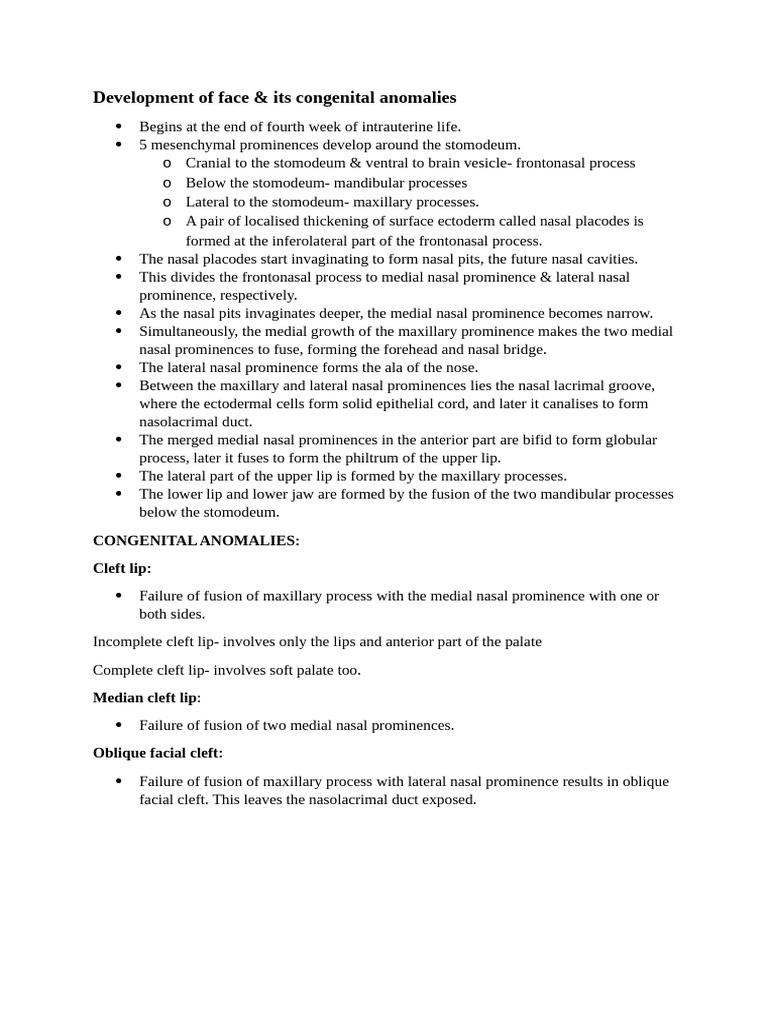 Face Development and Congenital Anomalies | PDF