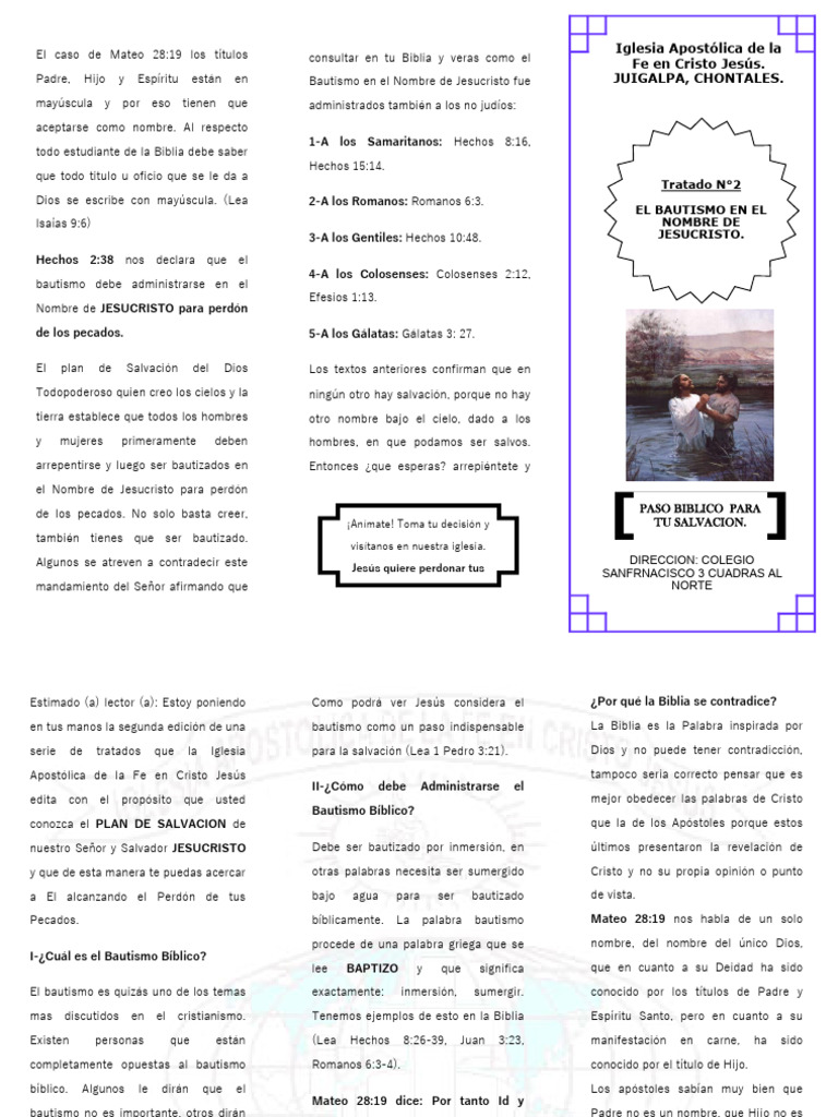 Bautismo Bíblico en Nombre de Jesucristo | PDF | Cristo (título) | Bautismo