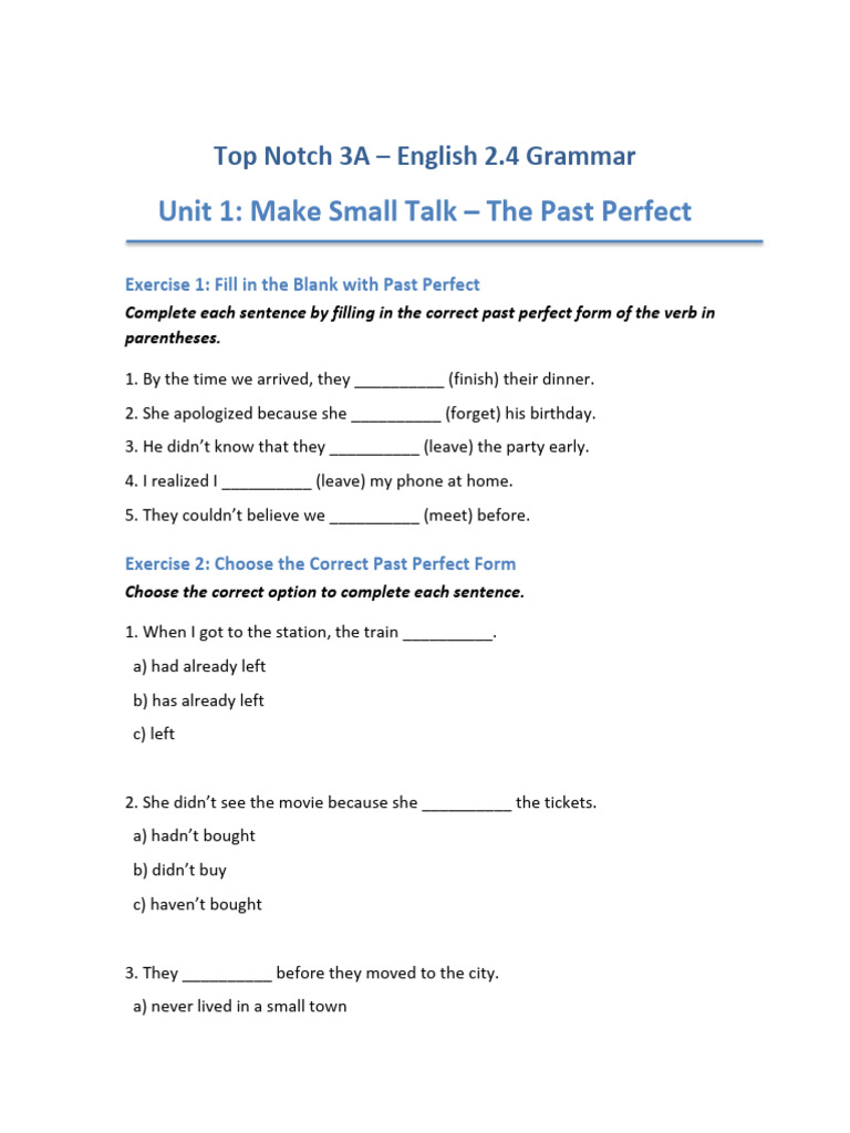 Past Perfect Tense Exercises | PDF | Linguistics | Grammar