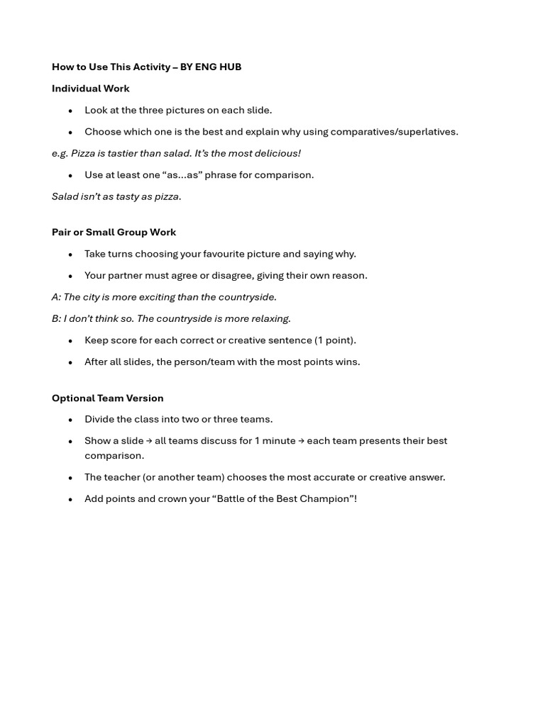 Engaging Comparatives Activity Guide | PDF