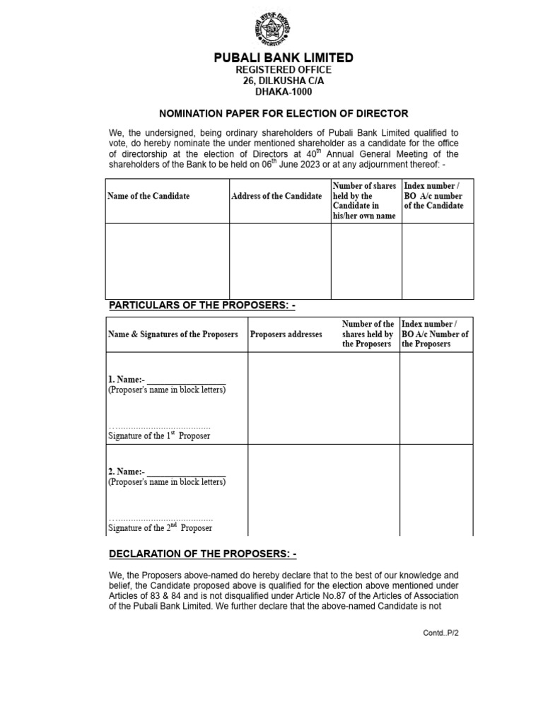 Nomination Paper for Director Election | PDF | Corporations | Business