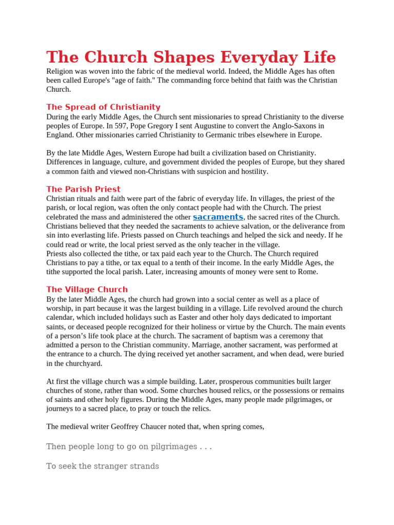 Reading Material - The Medieval Church | PDF | Catholic Church ...