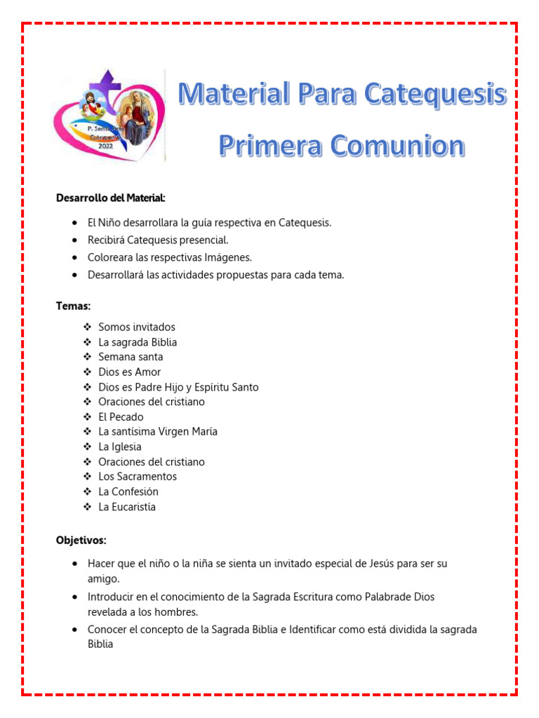 Guía de Catequesis para Primera Comunión PDF eucaristía Oración