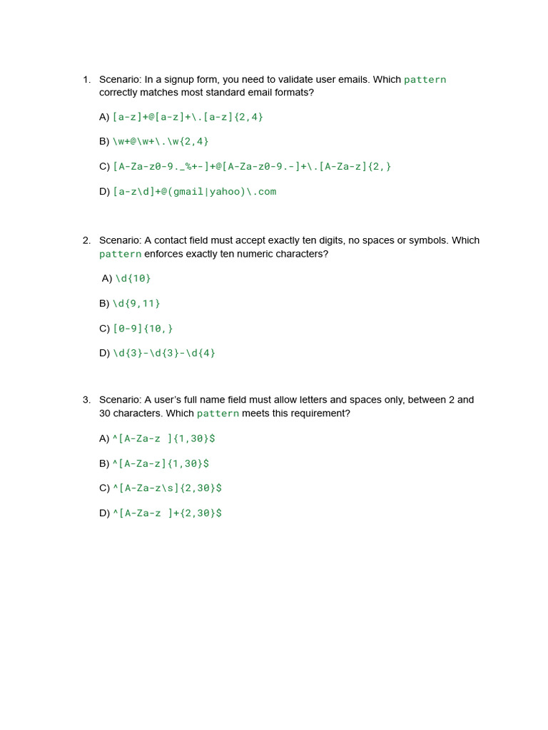 Regex Patterns for Input Validation | PDF