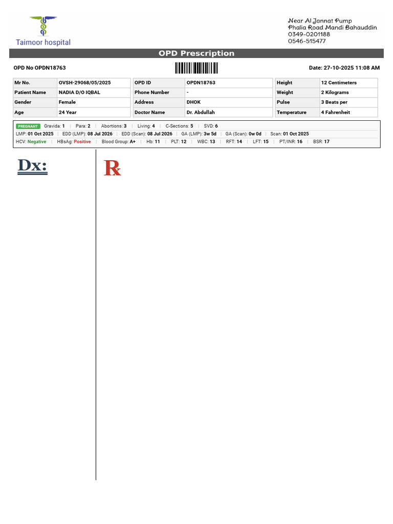 OPD Report for Pregnant Patient Nadia | PDF