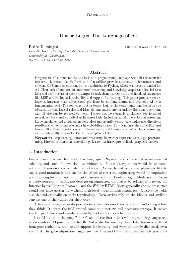 Tensor Logic | PDF | Artificial Intelligence | Intelligence (AI ...