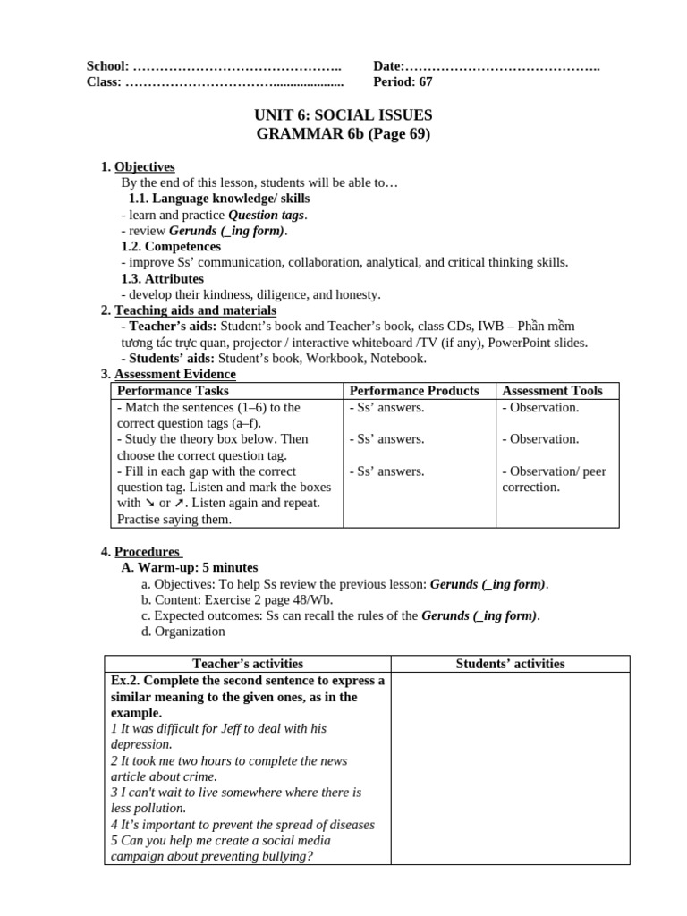 Unit 6 - Lesson 6b - Grammar - Page 69 | PDF | Question | Verb