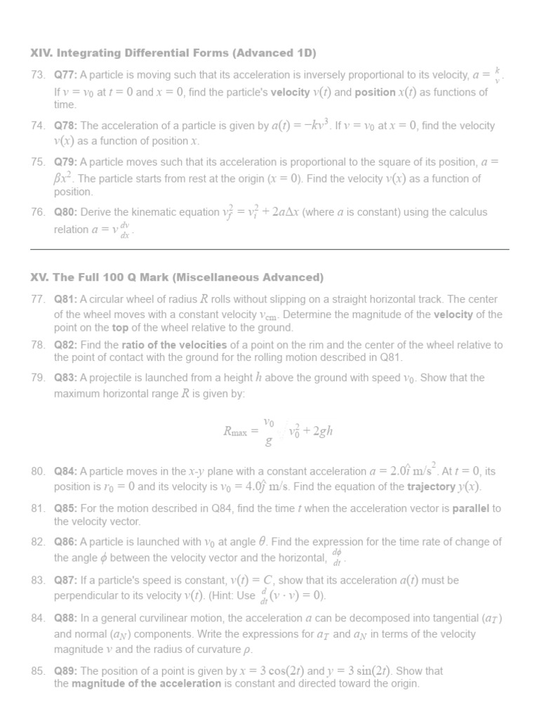 Advanced Particle Motion Problems | PDF | Acceleration | Velocity