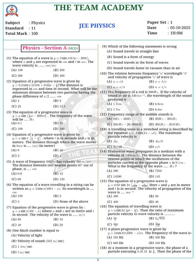 Jee Physics 941081 1 1759557680 | PDF | Waves | Wavelength