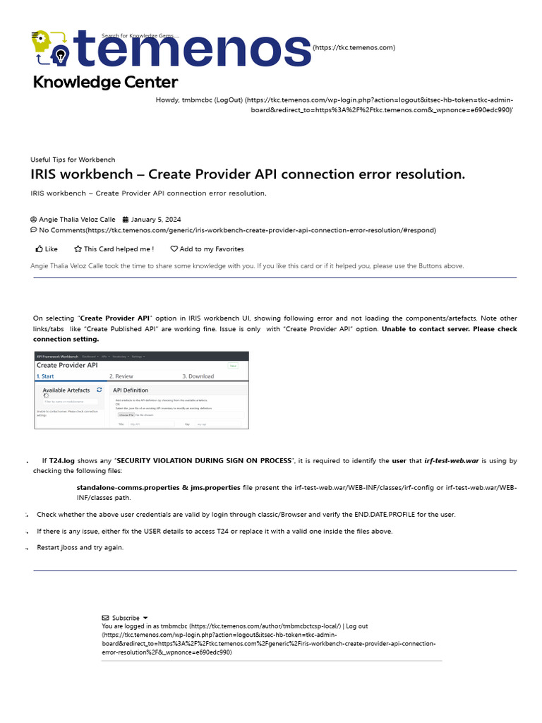 IRIS Workbench - Create Provider API Connection Error Resolution ...