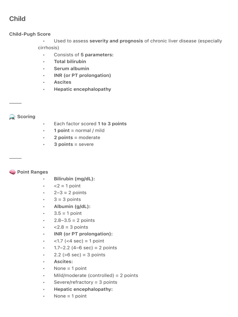 Child-Pugh Score for Liver Disease Assessment | PDF