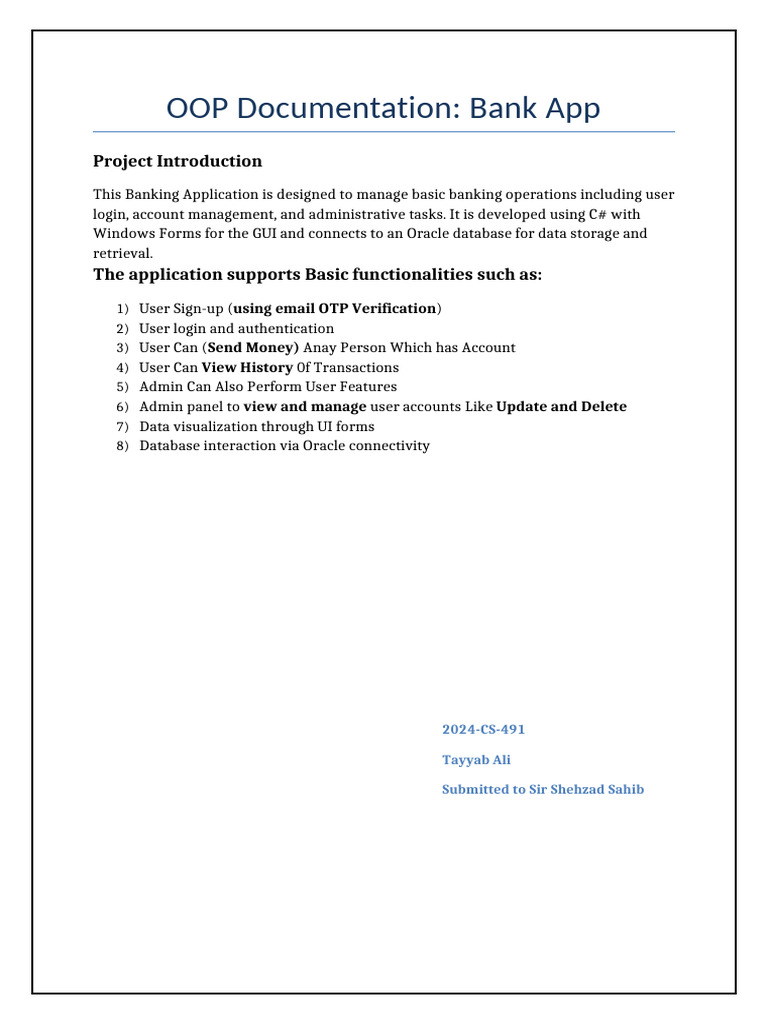 Banking App OOP Documentation | PDF | Databases | Software