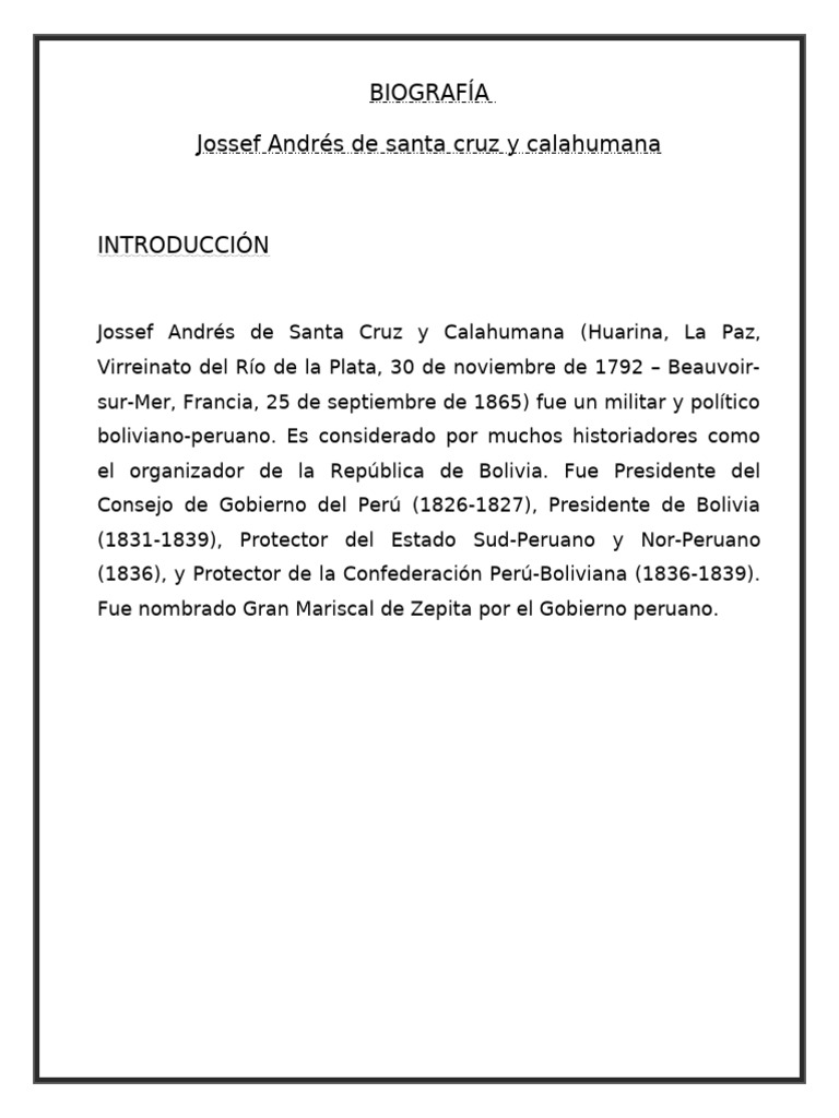 Biografía de Andrés de Santa Cruz | PDF | Perú | América del Sur
