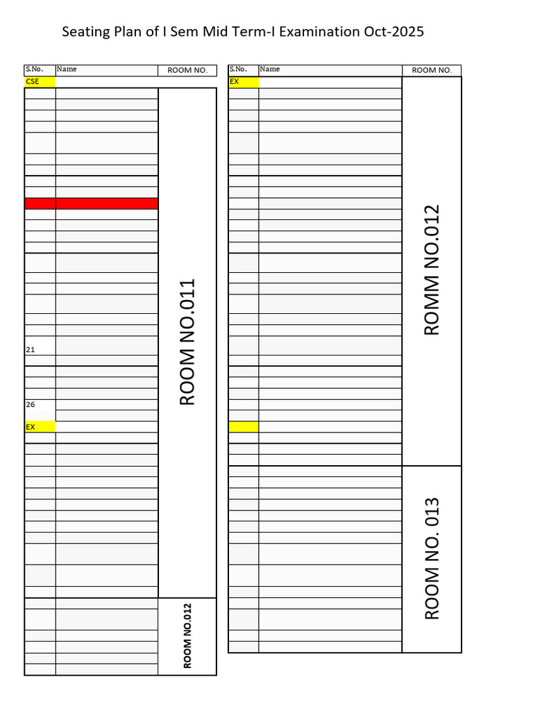 I Sem Mid Term-I Exam Seating Plan | PDF